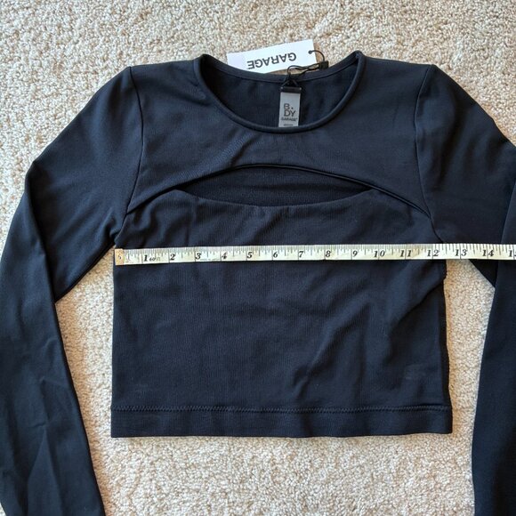 NWT B.Day Garage Open Front Crop Long-Sleeve Sleek Black Top Tee Shirt - Picture 7 of 9